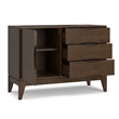 Pemberly Row Harper Solid Rubberwood Sideboard in Walnut Brown with 3 Drawers