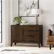 Pemberly Row Harper Solid Rubberwood Sideboard in Walnut Brown with 3 Drawers