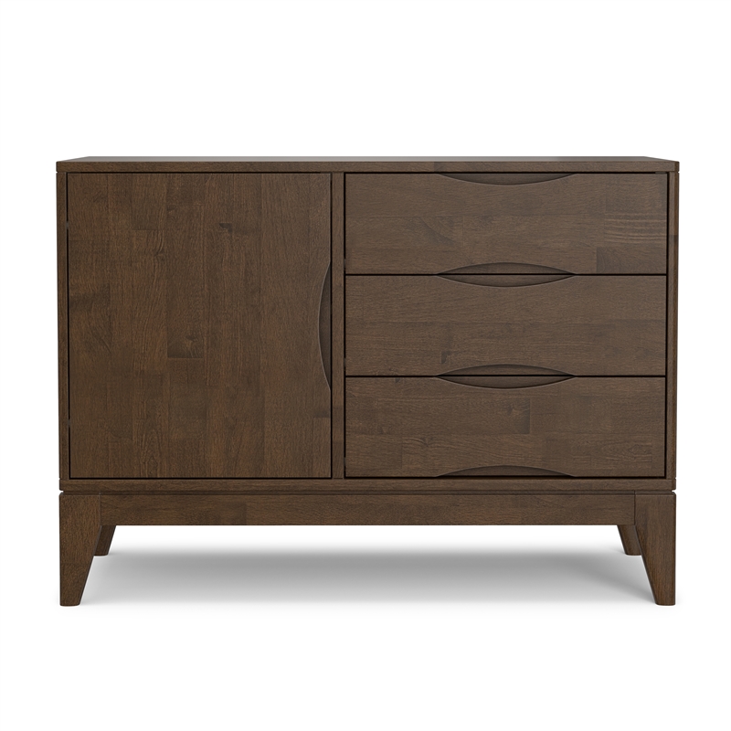 Pemberly Row Harper Solid Rubberwood Sideboard in Walnut Brown with 3 Drawers