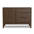 Pemberly Row Harper Solid Rubberwood Sideboard in Walnut Brown with 3 Drawers