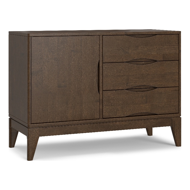 Pemberly Row Harper Solid Rubberwood Sideboard in Walnut Brown with 3 Drawers