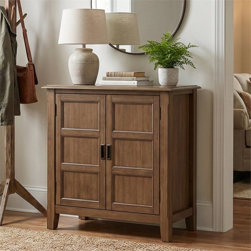 Pemberly Row Burlington Solid Wood Low Storage Cabinet in Aged Brown