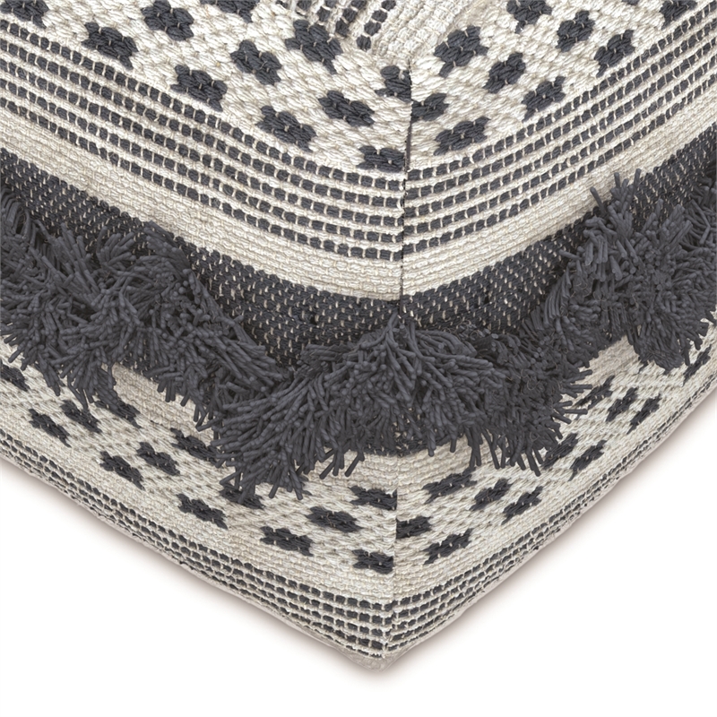 Pemberly Row Bowden Hand Woven Cotton Pouf Ottoman in Grey and Ivory