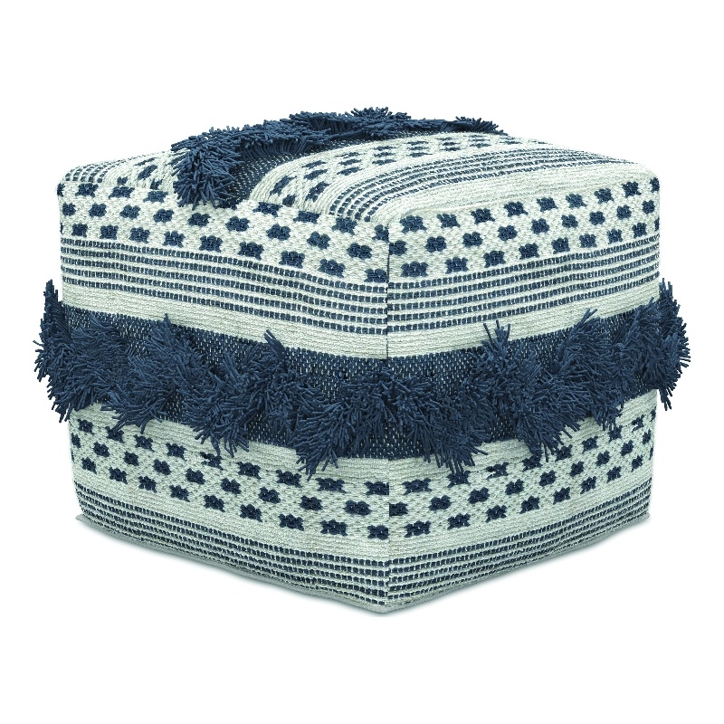 Pemberly Row Bowden Hand Woven Cotton Pouf Ottoman in Grey and Ivory