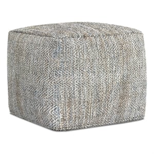 Pemberly Row 18&quot Boho Square Pouf in Gray Melange Cotton
