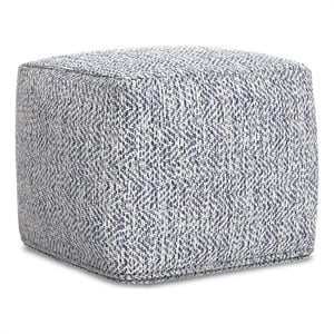 Pemberly Row 18 in Wide Boho Square Pouf in Denim Melange Cotton