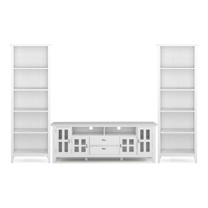 Pemberly Row Pine Wood Mission Style TV Stand & 2 Bookcases in White