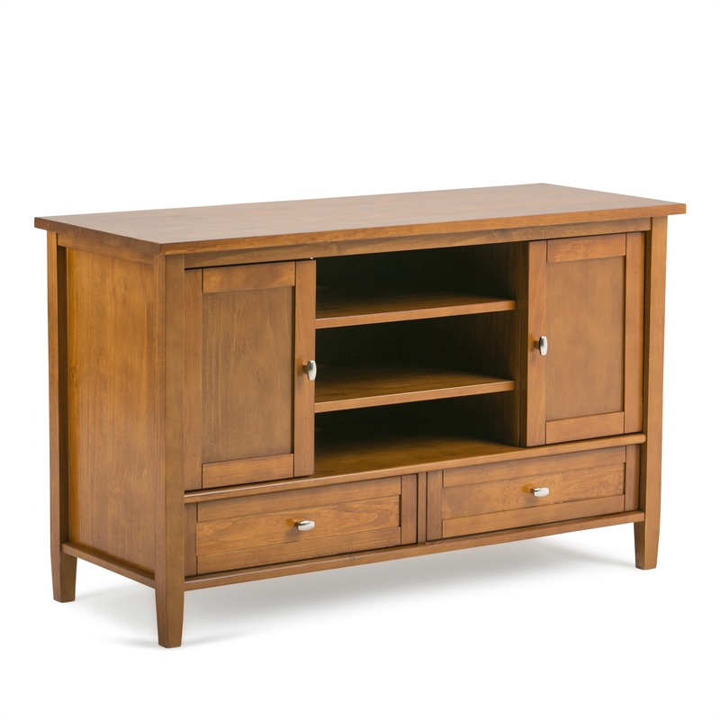 Pemberly Row Solid Wood 47 in TV Stand & 2 Bookcases Light Golden Brown