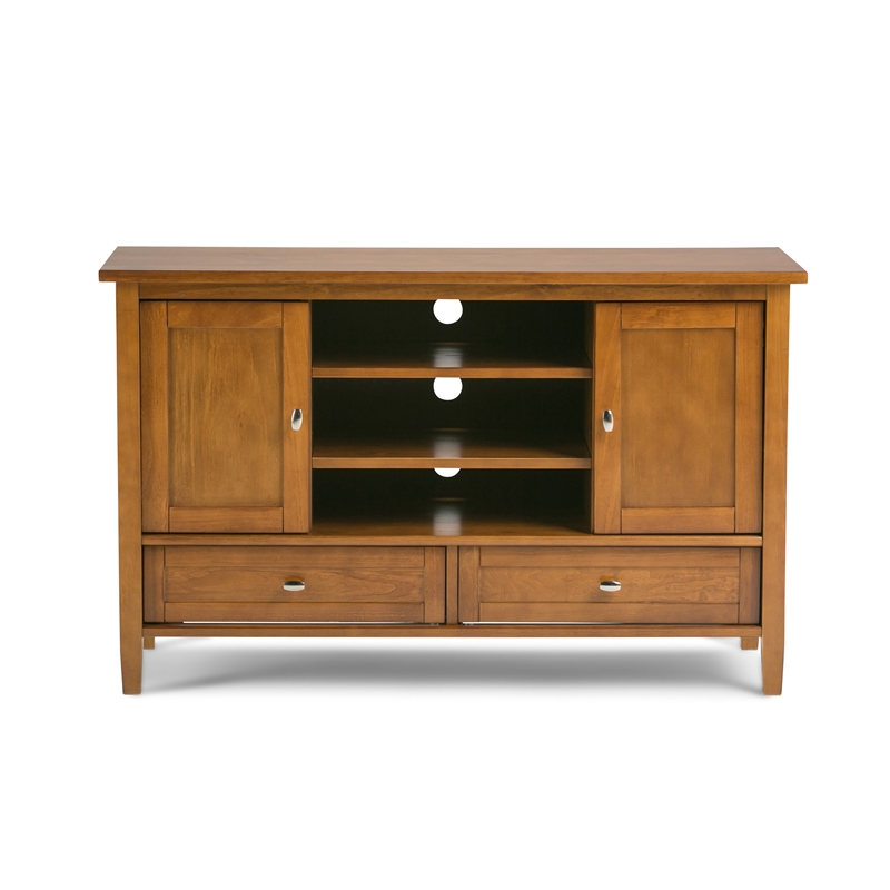 Pemberly Row Solid Wood 47 in TV Stand & 2 Bookcases Light Golden Brown