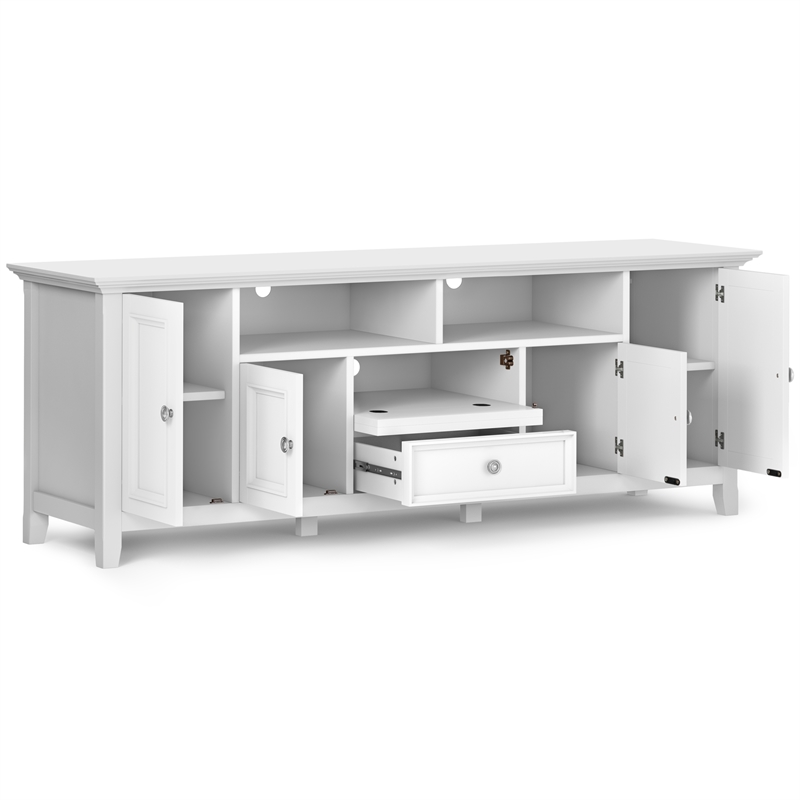 Pemberly Row White Solid Pine TV Stand & 2 Bookcases (Set of 3)