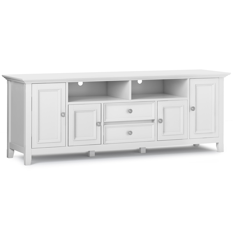 Pemberly Row White Solid Pine TV Stand & 2 Bookcases (Set of 3)