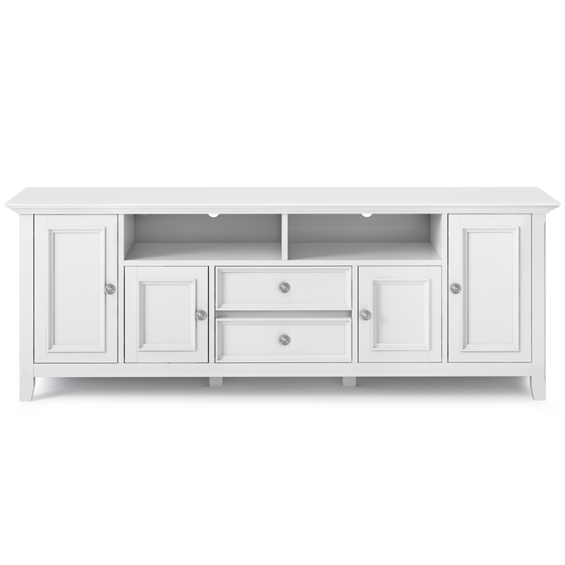 Pemberly Row White Solid Pine TV Stand & 2 Bookcases (Set of 3)