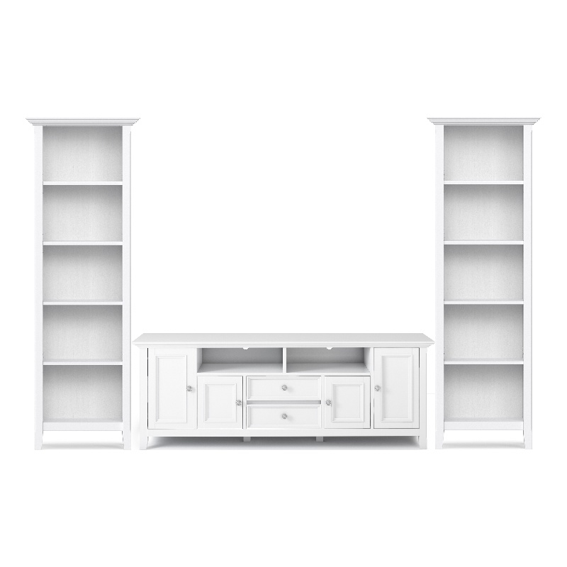 Pemberly Row White Solid Pine TV Stand & 2 Bookcases (Set of 3)