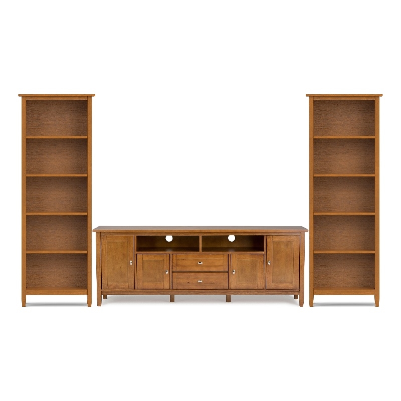 Pemberly Row Light Golden Pine TV Stand & 2 Bookcases (Set of 3)