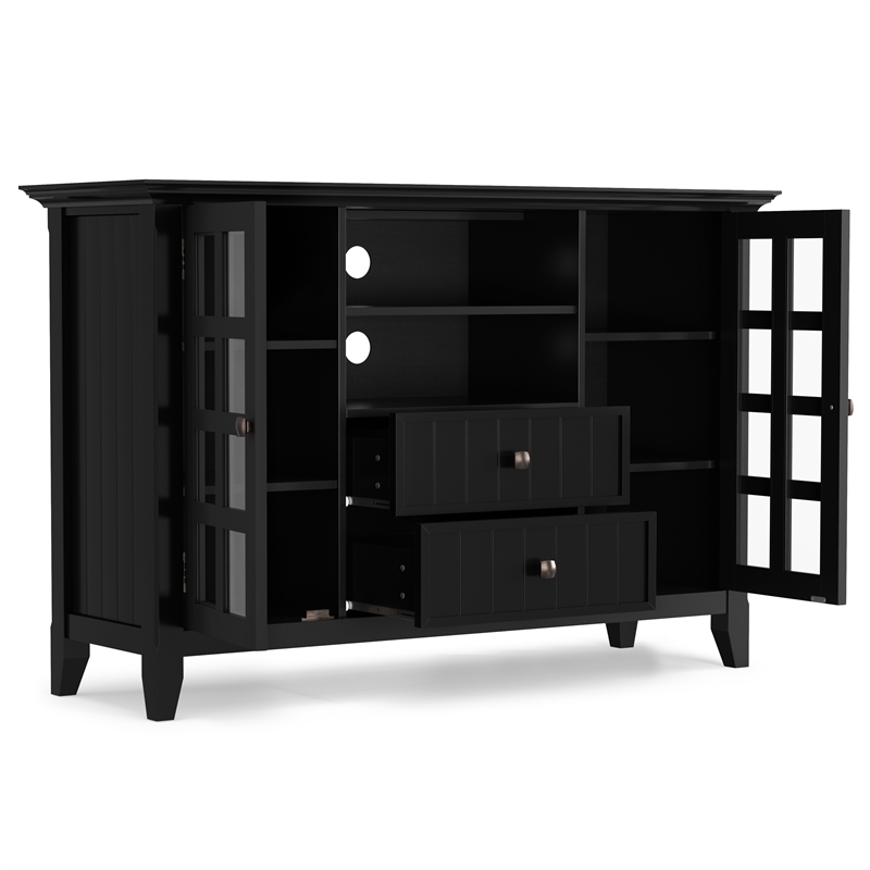 Pemberly Row 3-Piece Solid Pine TV Stand and 2 Tall Bookcases in Black