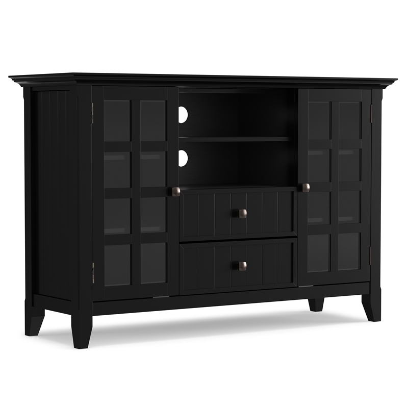 Pemberly Row 3-Piece Solid Pine TV Stand and 2 Tall Bookcases in Black