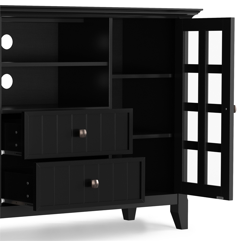 Pemberly Row 3-Piece Solid Pine TV Stand and 2 Tall Bookcases in Black