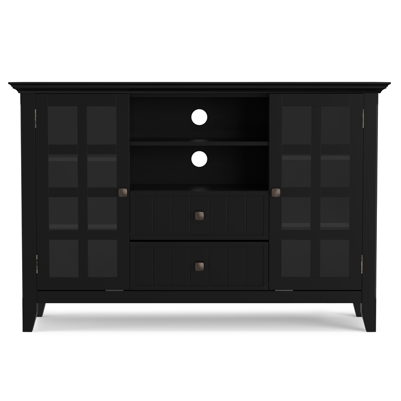 Pemberly Row 3-Piece Solid Pine TV Stand and 2 Tall Bookcases in Black