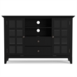 Pemberly Row 3-Piece Solid Pine TV Stand and 2 Tall Bookcases in Black