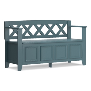 Pemberly Row 48&quot Wide Solid Pine Entryway Storage Bench in French Blue