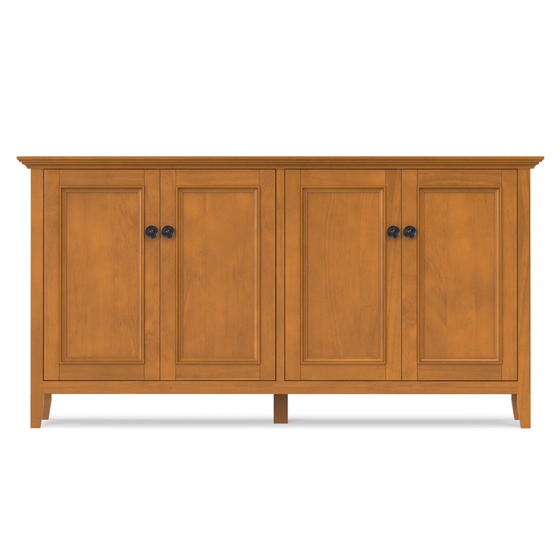 Pemberly Row Solid Wood 4 Door Storage Cabinet in Light Golden Brown