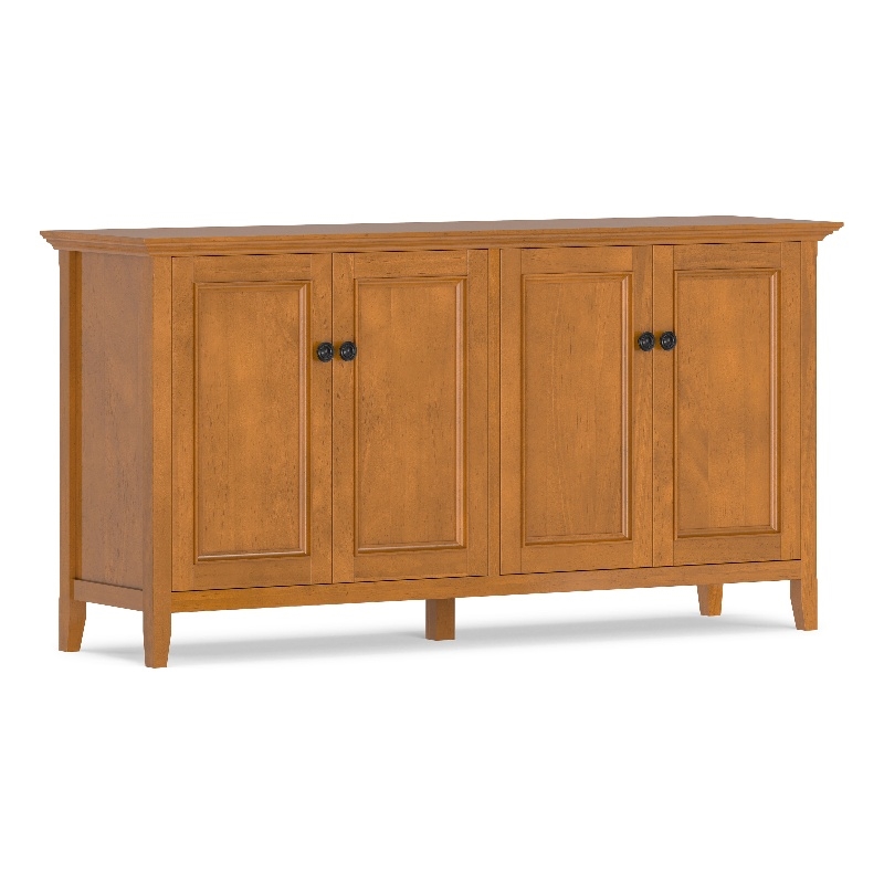 Pemberly Row Solid Wood 4 Door Storage Cabinet in Light Golden Brown