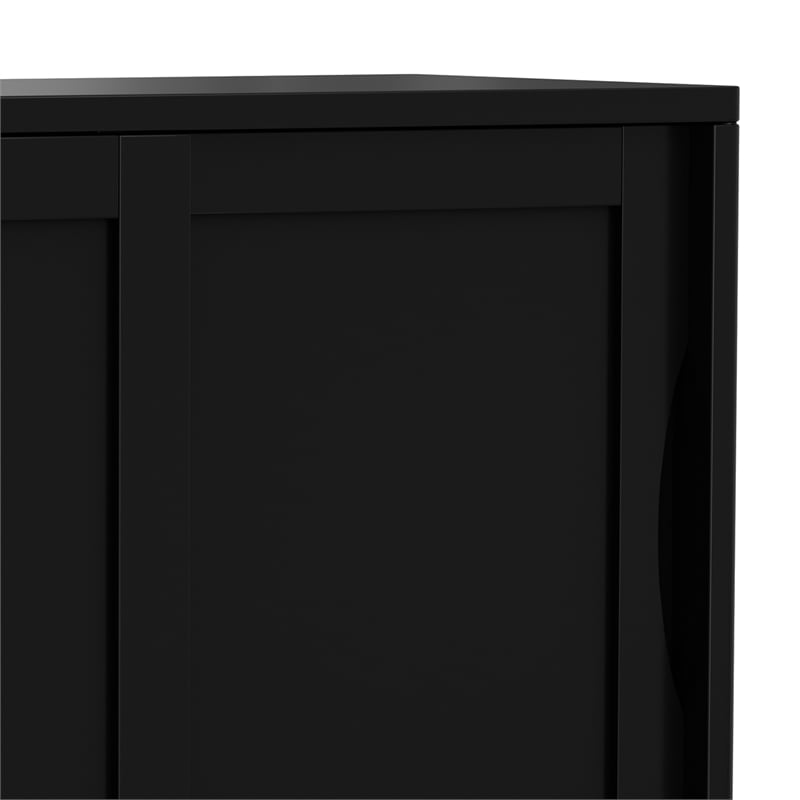 pemberly row mid-century modern low cabinet with sliding doors in black