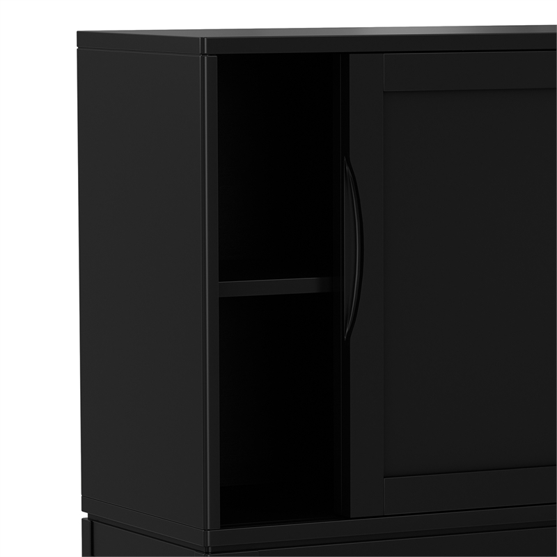 pemberly row mid-century modern low cabinet with sliding doors in black