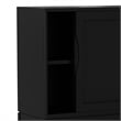 Pemberly Row Mid-Century Modern Low Cabinet with Sliding Doors in Black