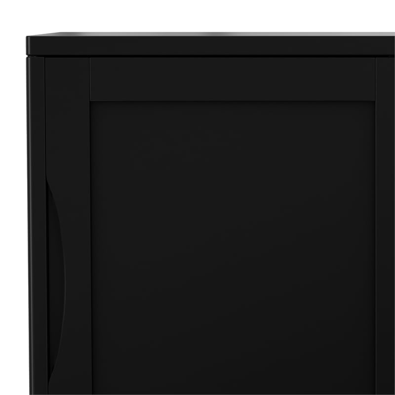 pemberly row mid-century modern low cabinet with sliding doors in black