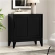 Pemberly Row Mid-Century Modern Low Cabinet with Sliding Doors in Black