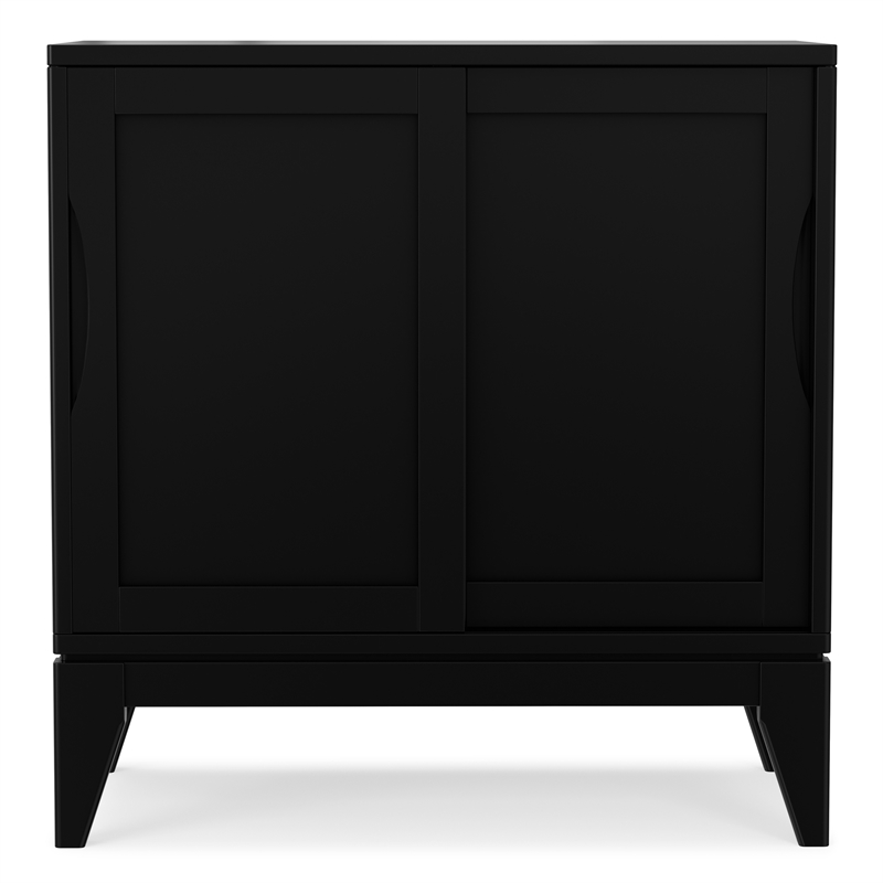 pemberly row mid-century modern low cabinet with sliding doors in black