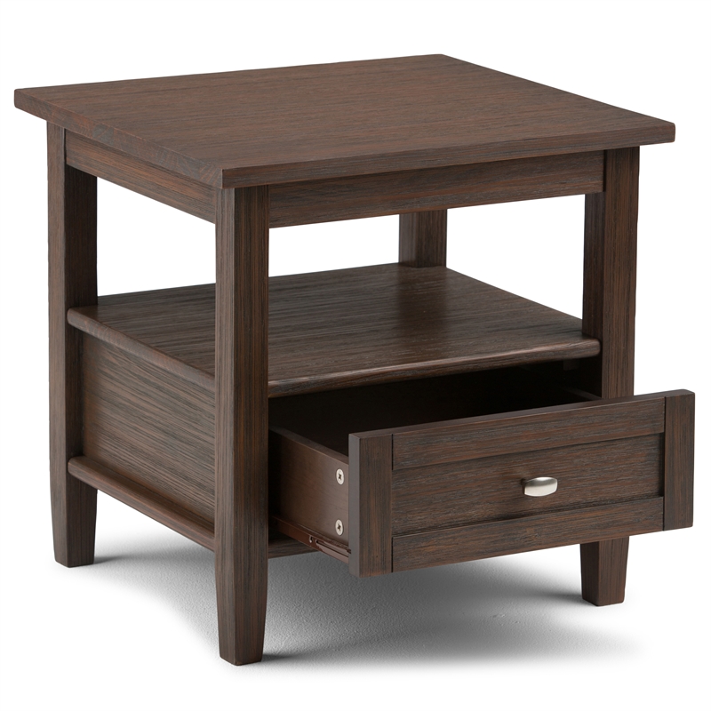 Pemberly Row Solid Wood End Table Set of 2 with Drawer in Farmhouse Brown