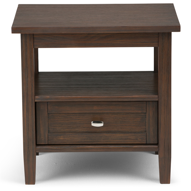 Pemberly Row Solid Wood End Table Set of 2 with Drawer in Farmhouse Brown