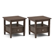 Pemberly Row Solid Wood End Table Set of 2 with Drawer in Farmhouse Brown
