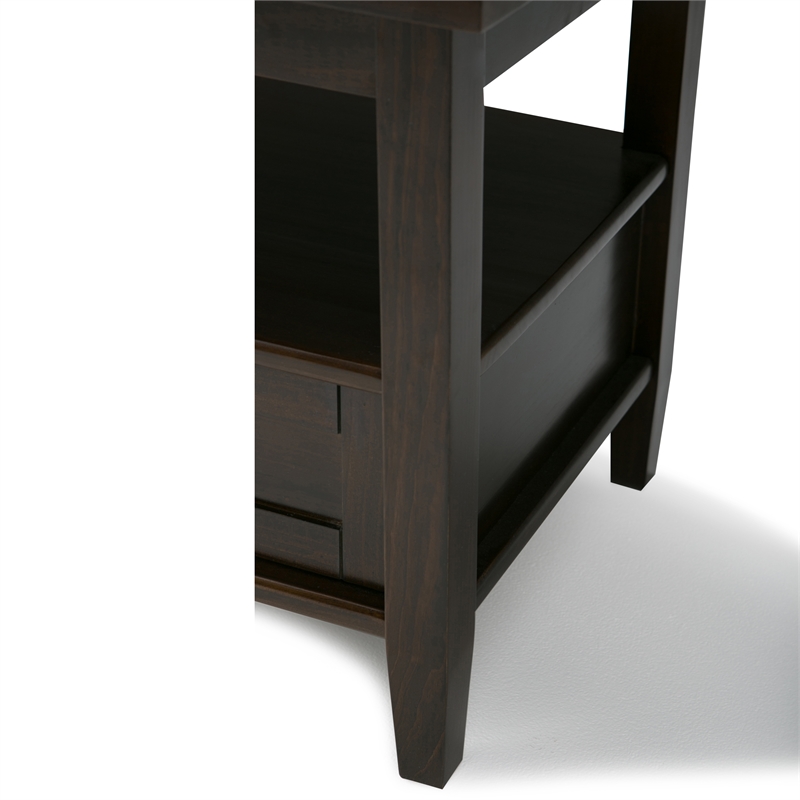 Pemberly Row Solid Wood End Table Set of 2 with Drawer in Tobacco Brown