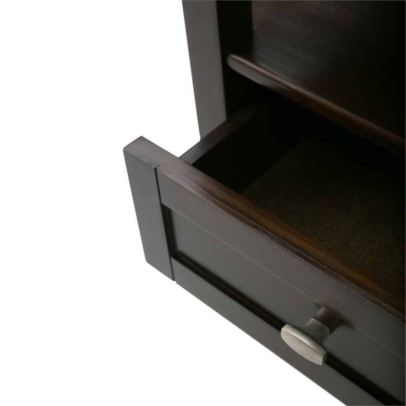 Pemberly Row Solid Wood End Table Set of 2 with Drawer in Tobacco Brown
