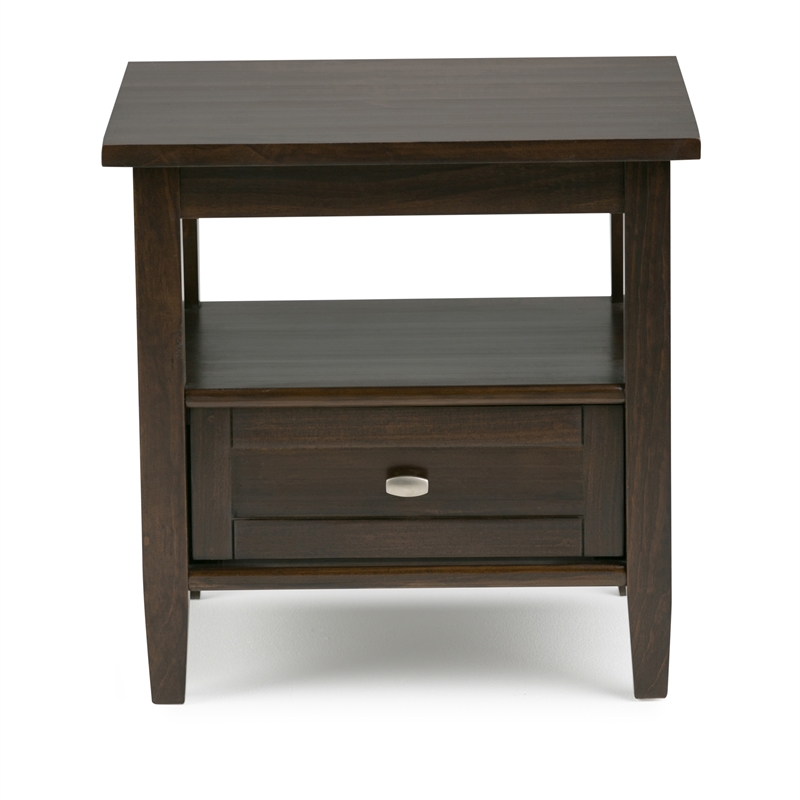 Pemberly Row Solid Wood End Table Set of 2 with Drawer in Tobacco Brown