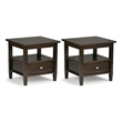 Pemberly Row Solid Wood End Table Set of 2 with Drawer in Tobacco Brown