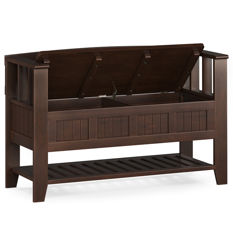 Pemberly Row Wood Storage Bench with Shelf and Cabinet in Brunette Brown