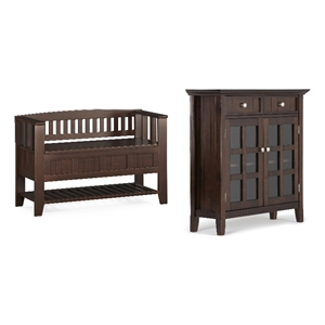 Pemberly Row Wood Storage Bench with Shelf and Cabinet in Brunette Brown