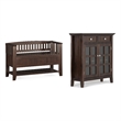 Pemberly Row Wood Storage Bench with Shelf and Cabinet in Brunette Brown
