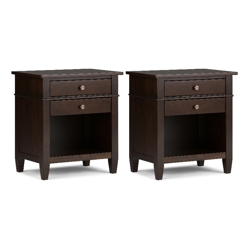 Pemberly Row Solid Wood Bedside Table in Tobacco Brown (Set of 2)