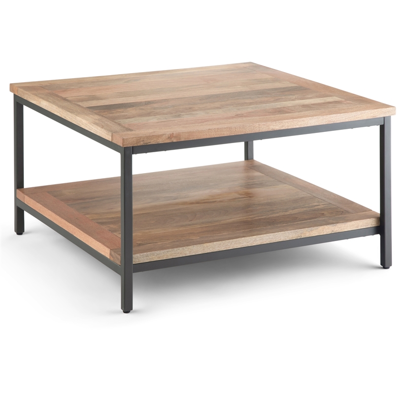 Pemberly Row Mango Wood Coffee Table & End Tables in Natural Finish Set of 3
