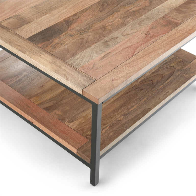 Pemberly Row Mango Wood Coffee Table & End Tables in Natural Finish Set of 3
