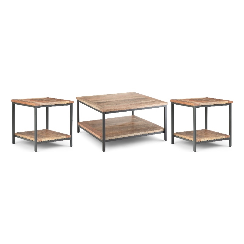 Pemberly Row Mango Wood Coffee Table & End Tables in Natural Finish Set of 3