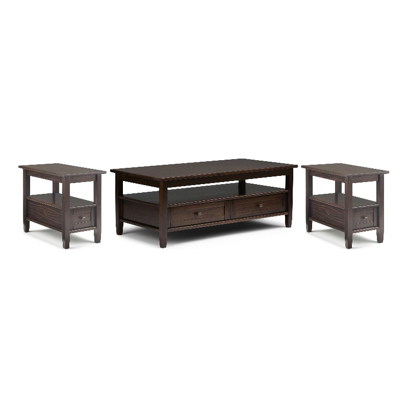 Pemberly Row Wood 3-Piece Coffee Table and End Table Set in Tobacco Brown