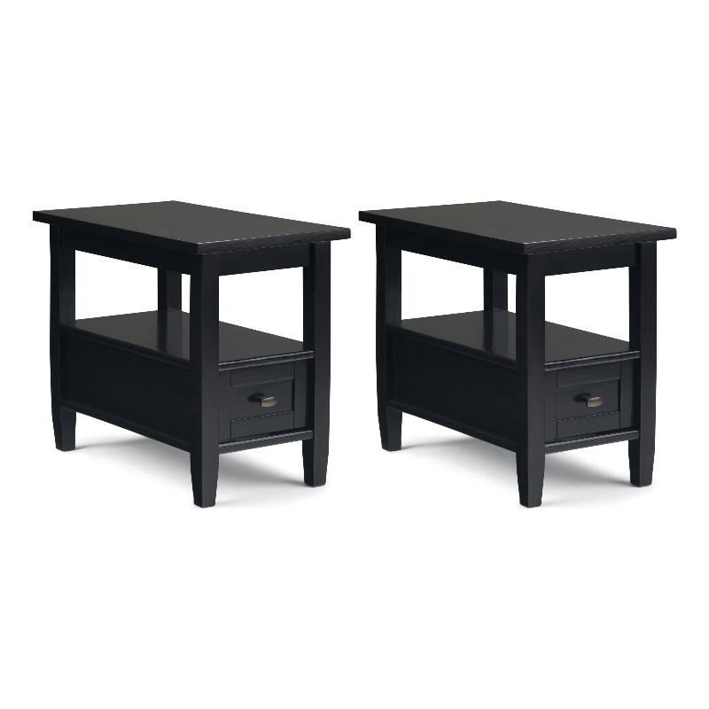 Pemberly Row Solid Wood Narrow End Table Set of 2 in Black