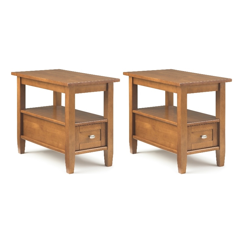 Pemberly Row Solid Wood Narrow End Table Set of 2 in Light Golden Brown