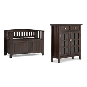 Pemberly Row Wood Storage Bench & Cabinet in Brunette Brown